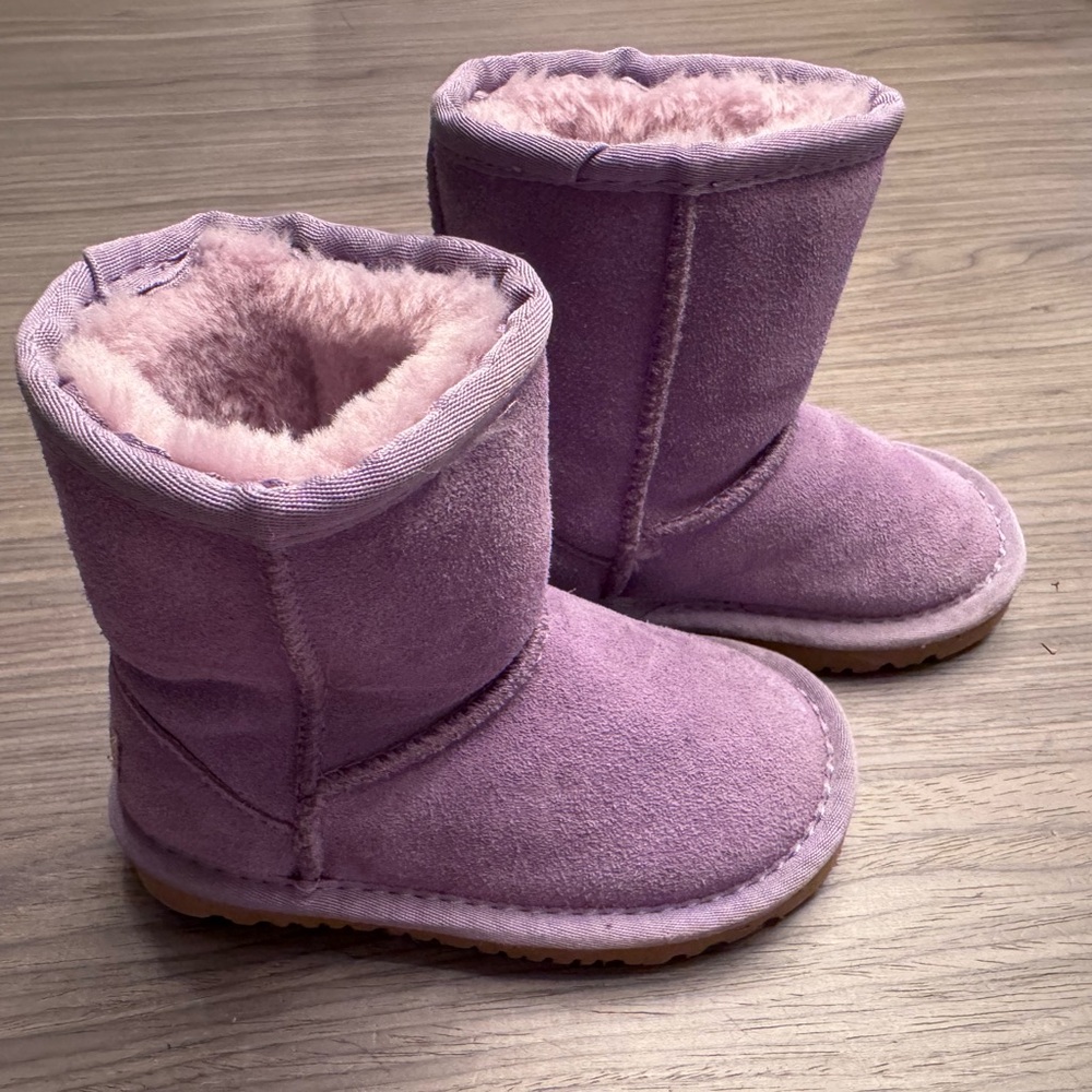 UGG kids Lavender Suede Boots with Tan Soles